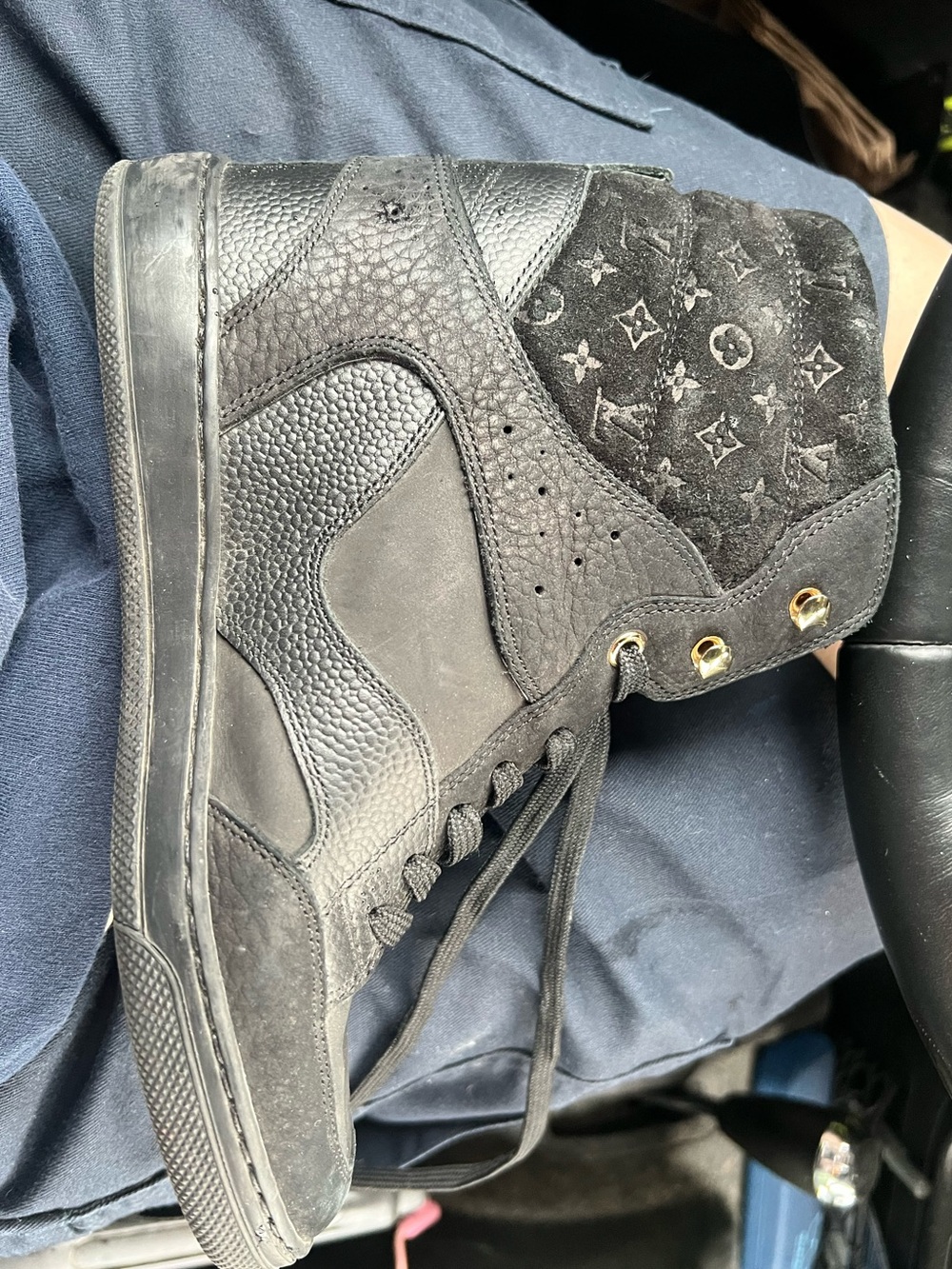 Louis Vuitton Millenium Wedge Sneakers Leather Embossed Suede Black Size 6 - Picture 7 of 7